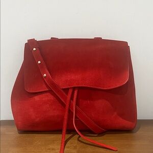 Mansur Gavriel Vibrant Red Suede Shoulder/Crossbody Bag with Gold Hardware